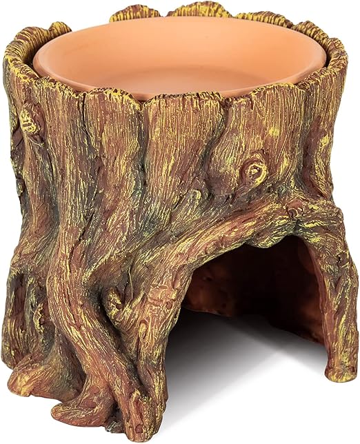 REPTIZOO Reptile Hide Cave Resin Moisture Keeping Reptile Cave with Clay Water Basin Humidifying Help Shedding for Leopard Gecko