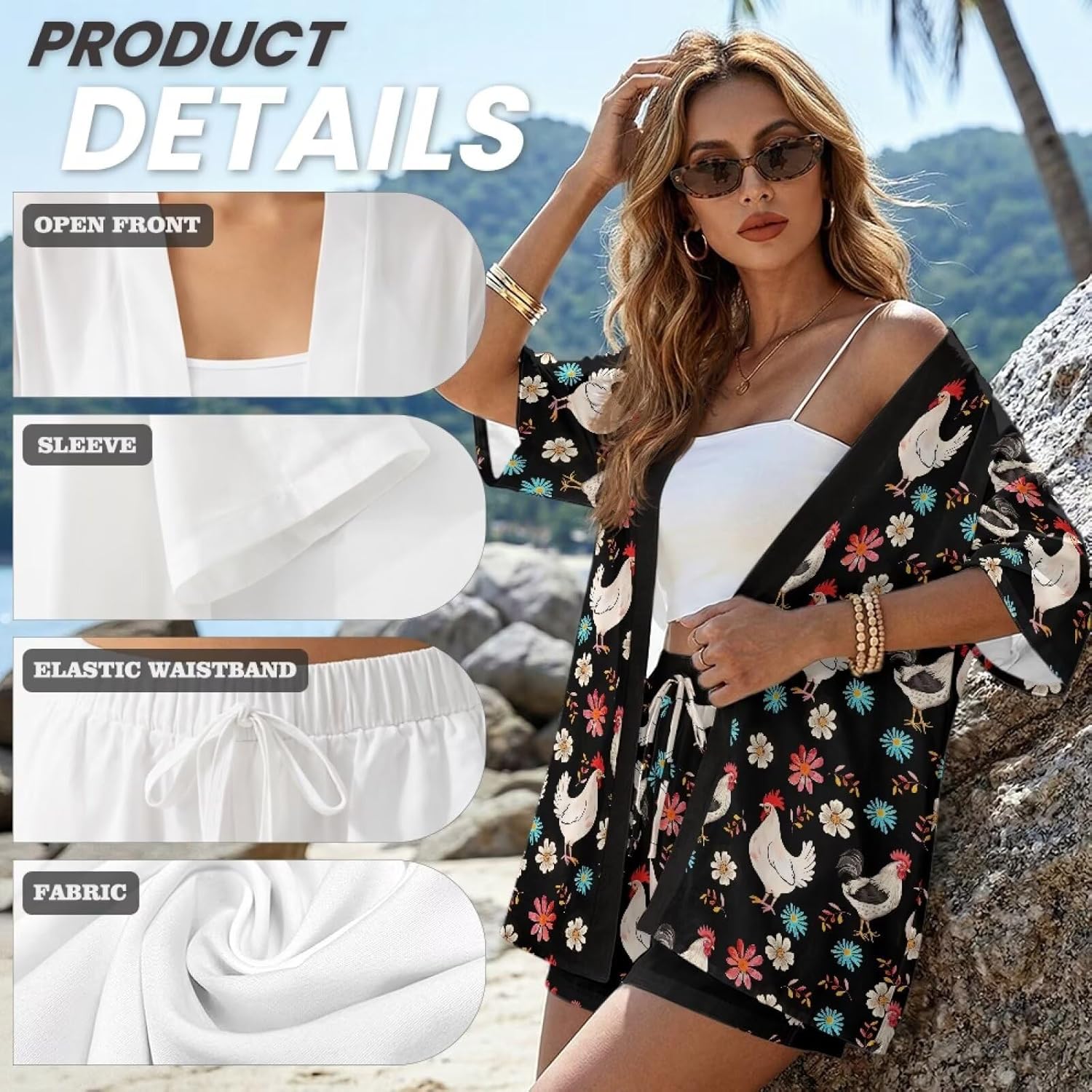 Two Piece Vacation Sets for Women with Blouse and Elastic Drawstring Shorts Casual Loose Sleepwear Sets Size S-XL