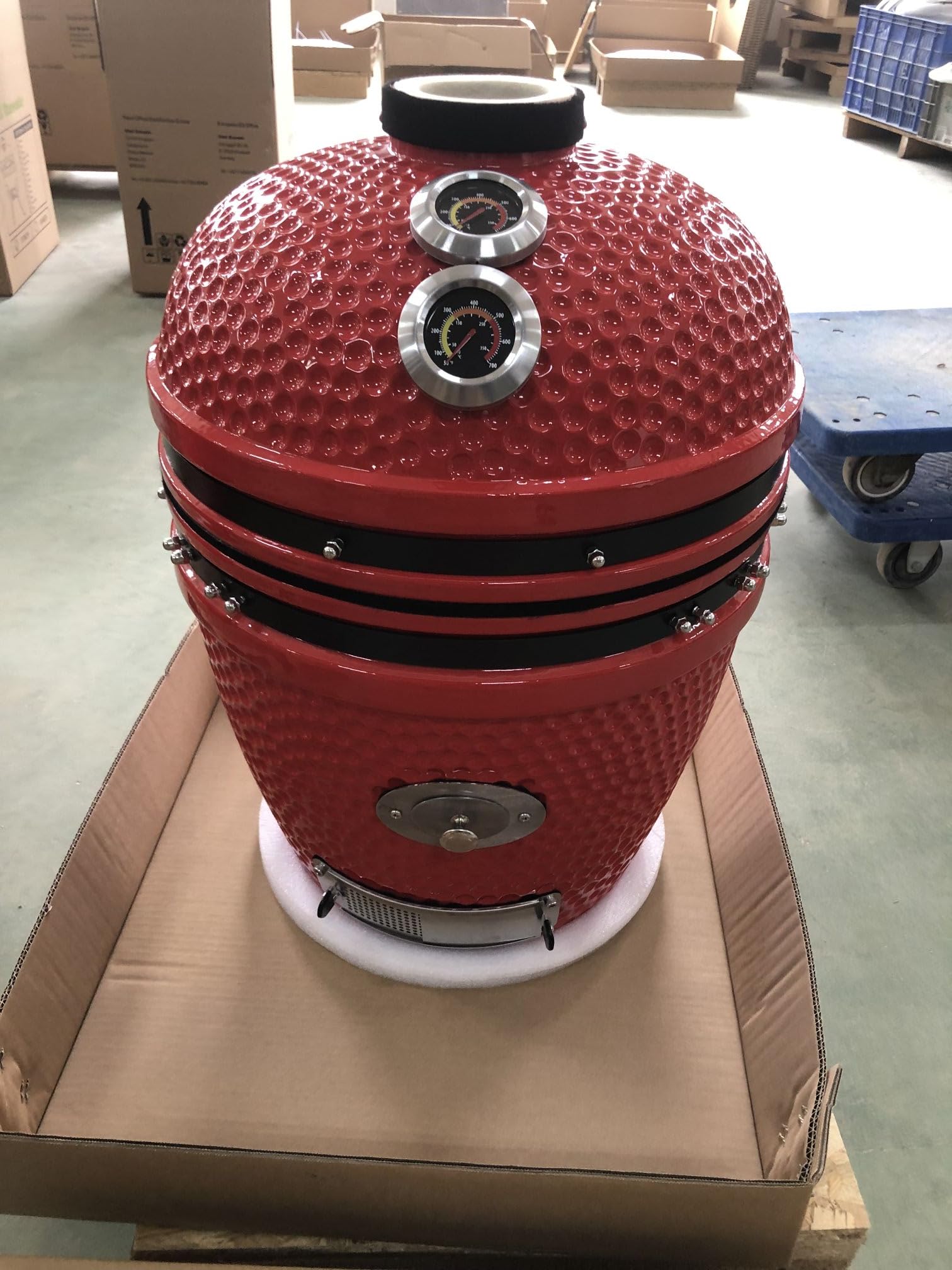 YNNI KAMADO TQTT18RG Duży zestaw Kamado, grill 45 cm, różowe złoto, podwójny termometr z podajnikiem chipów, dziel i podbijaj, pokrywa, cyfrowy termometr, ceramika, jajko, palacz, TQTT18RG