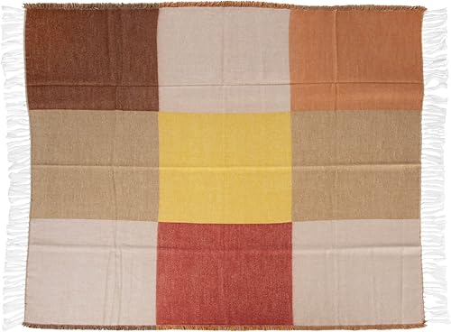 Miniatura 6 de Bloomingville Manta de mezcla de algodón con estampado de bloques y flecos, multicolor