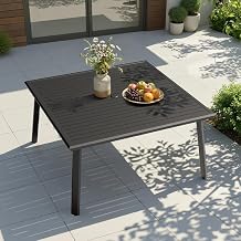Pellebant Aluminum Outdoor Dining Table for 8 Person | Patio Dining Table with Weather-Resistant Sturdy Frame & 57" Square Top, Umbrella Hole for Deck, Porch, Backyard