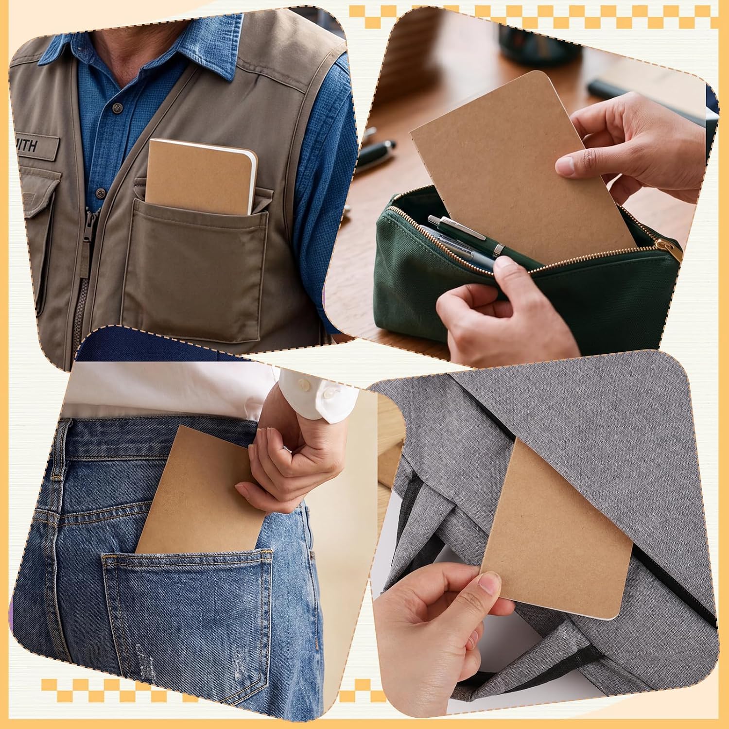 BESARME 60 PCS A6 Pocket Notebook, Blank Pages, Kraft Cover
