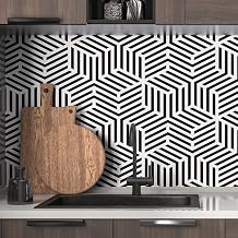 17.5"x118" Black and White Peel and Stick Wallpaper Modern Stripe Geometric Hexagon Boho Wallpaper Removable Wall Paper Sticker Pull and Stick Vinyl Contact Paper for Bedroom Living Room Walls