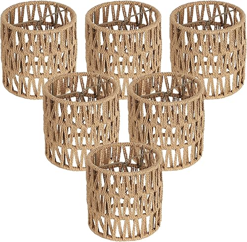 Vista 9 de 5.0 x 5.0in Chandelier Shades Set of 6, Small Rattan Lamp Shades Clip on Bulb, Boho Lamp Shades Replacement, Mini Cylinder Woven Lampshade, Clip on
