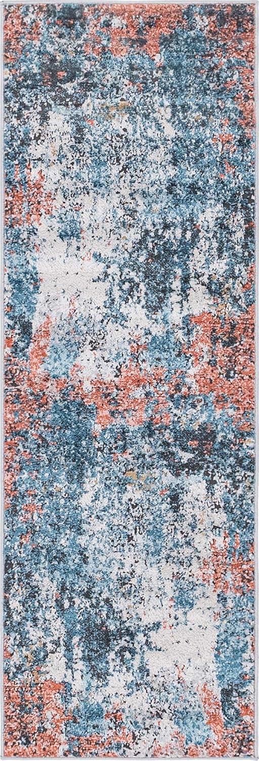 Rugs.com Leipzig Collection Runner Rug – 6 Ft Runner Multi Low-Pile Rug Perfect for Hallways, Entryways
