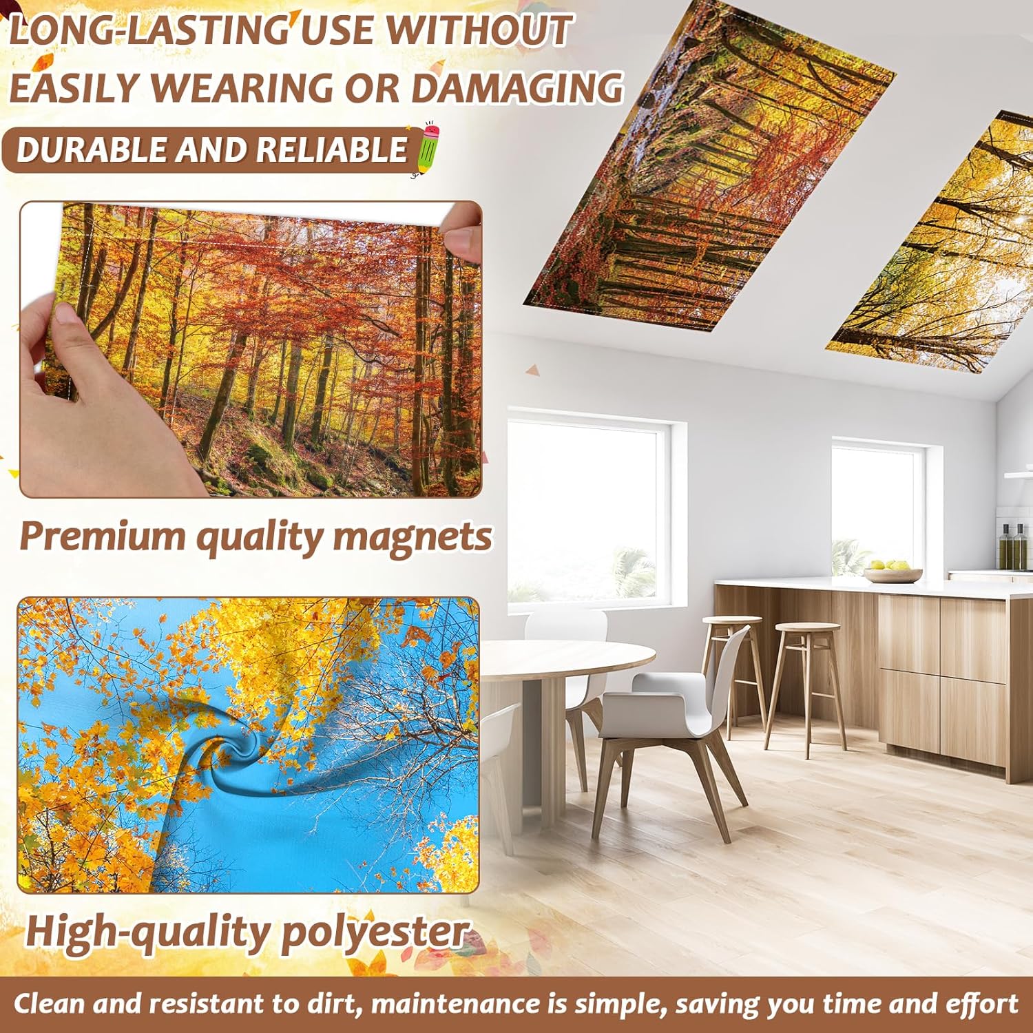 12 Pcs Fluorescent Light Covers with 120 Magnets Decorative for Classroom Ceiling Light 4 x 2 Ft Magnetic Light Covers Filter Easy Install for Office Hospitals Home Drop Ceiling Supplies (Fall Forest)