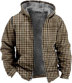 MODSGUE Jackets Men's Checked Soft Hoodie Zip Long Sleeve Cardigan Outdoor Jacket Thermal Transition Jacket Checked Hoodie Retro Cardigan