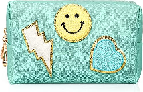 AgoKud Preppy - Bolsa de maquillaje de piel sintética, impermeable, portátil, bolsa de cosméticos, almacenamiento de uso diario, organizador de