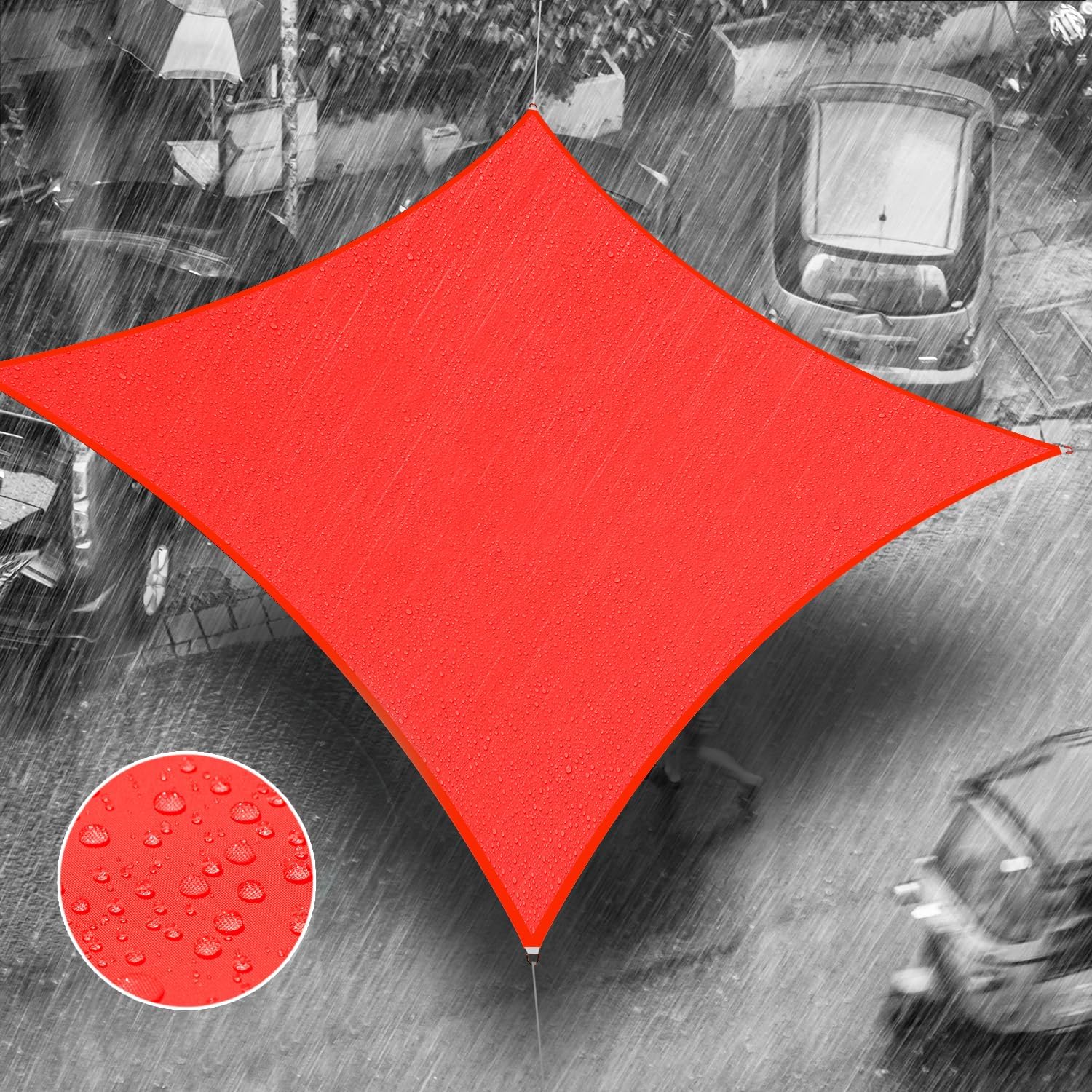 Royal Shade 14' x 14' Red Square Waterproof Sun Shade Sail Canopy Awning, UPF50+ 98% UV Blockage & Water Resistant rsTADS14, Outdoor Backyard Patio Garden Carport (We Make Custom Size)