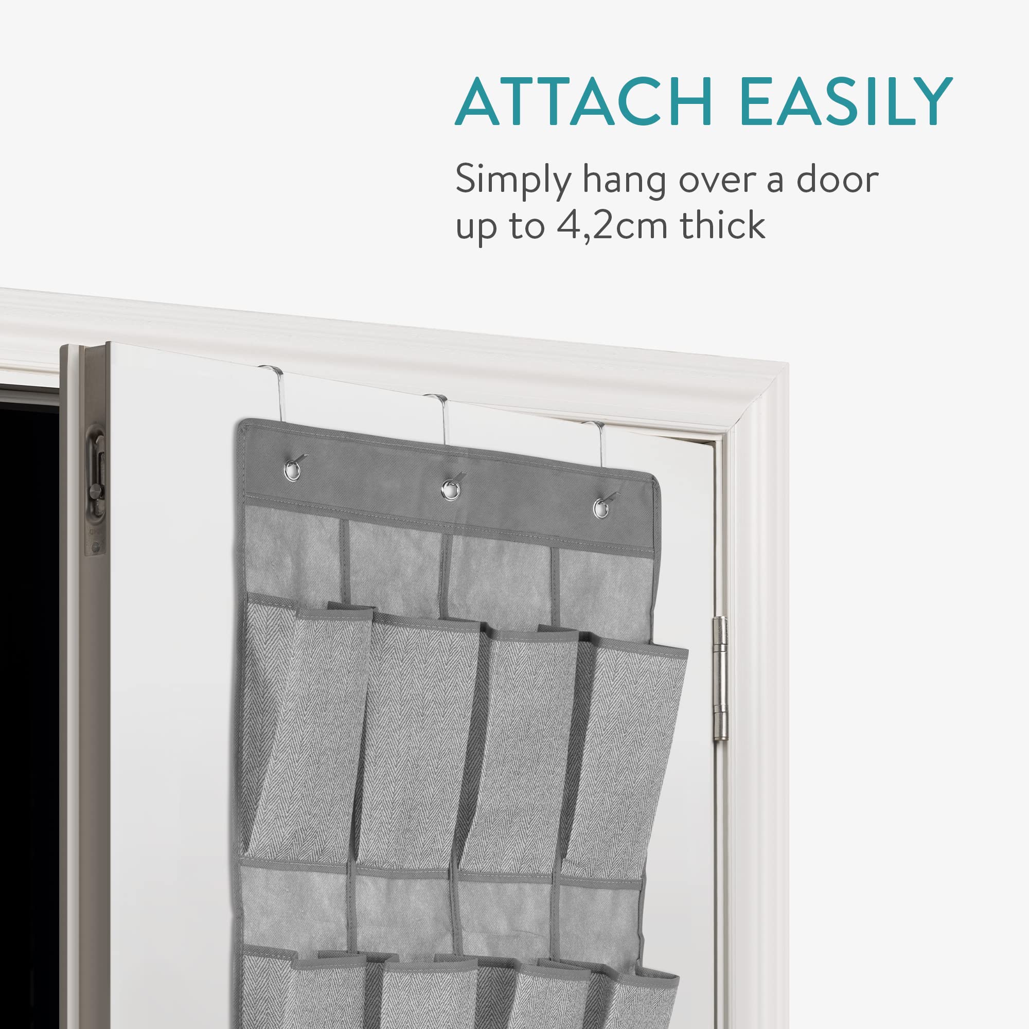 Scarpiera Pensile Navaris 20 Scomparti - Organizer Salvaspazio Per Porte E Armadi, Grigio Scuro - Foto 9