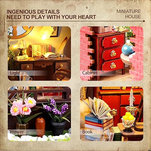 Miniatura 8 de INSGEN Kit de sala de construcción de invernadero en miniatura para casa de muñecas, kit de casa de diorama de madera para niños, manualidades de