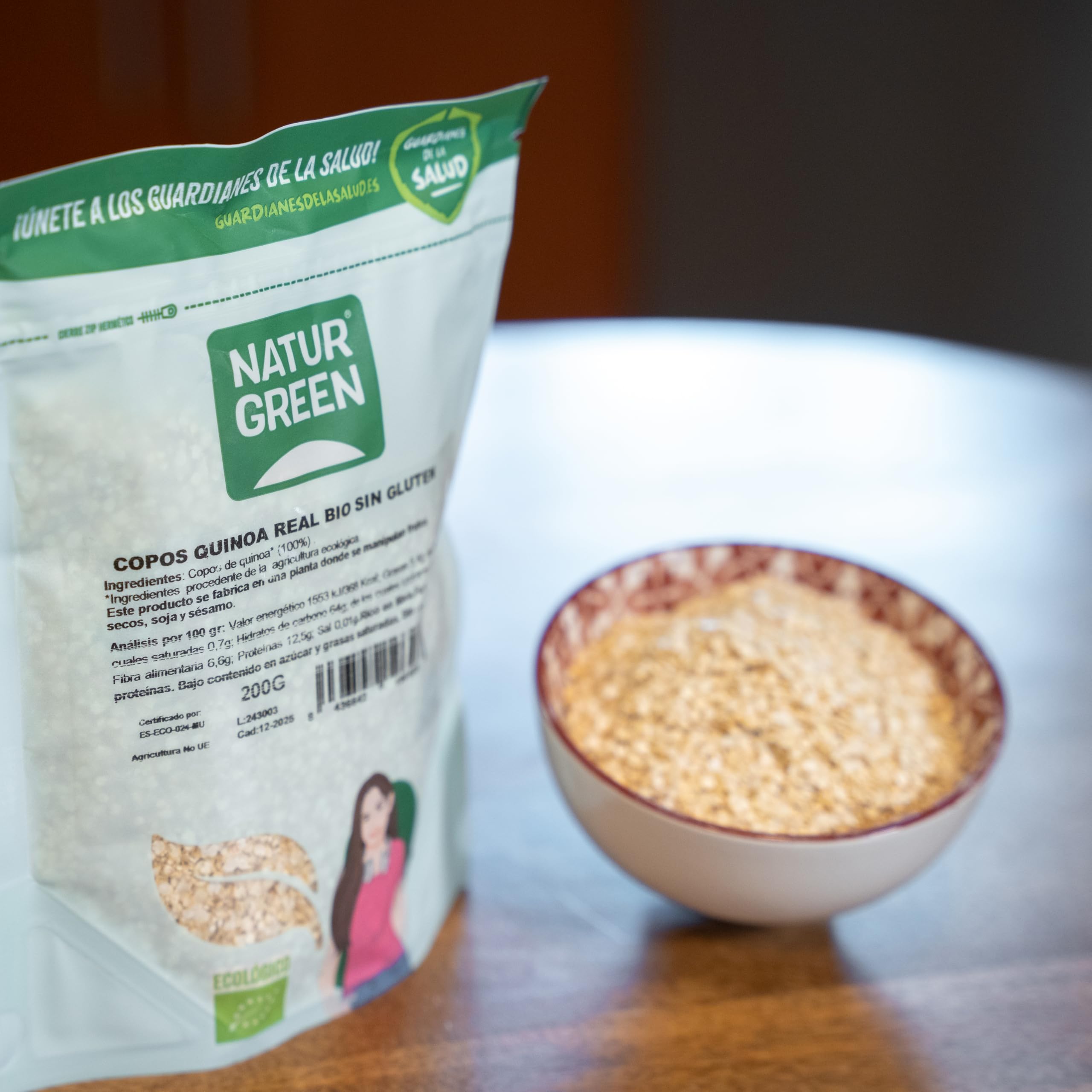 NaturGreen - Copos de Quinoa Real, Granos Quinoa Bio, Sin Gluten, Rica en Poteínas, Vitaminas B, C y E - 200 g