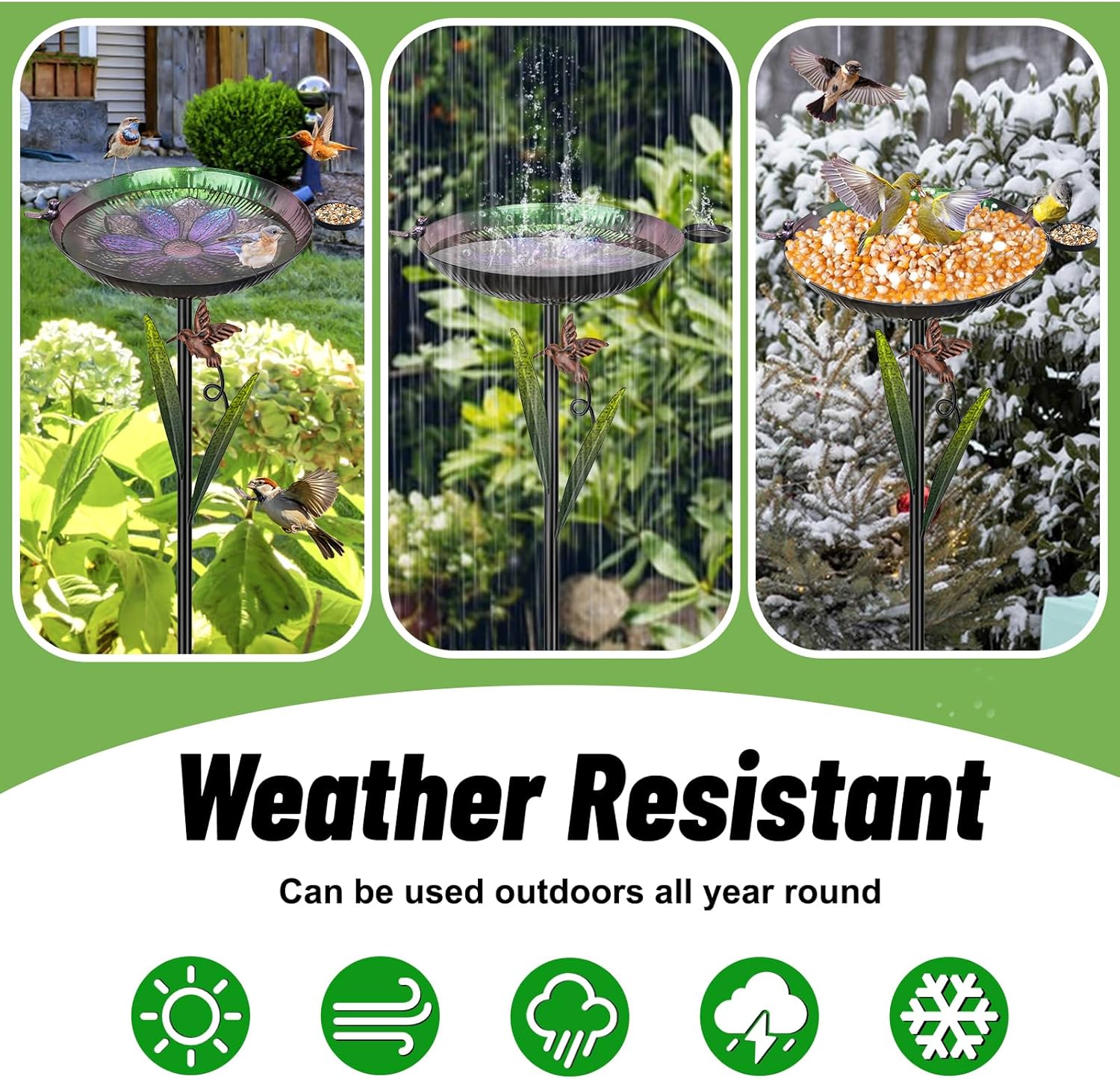 41.5" Metal Bird Bath for Outside, Detachable Birdbath Sturdy 5-Prong Stake Base with Bowl & Decorative Birds, Durable Iron Garden Birdbath & Feeder for Patio Wildlife Décor (Purple to Green)