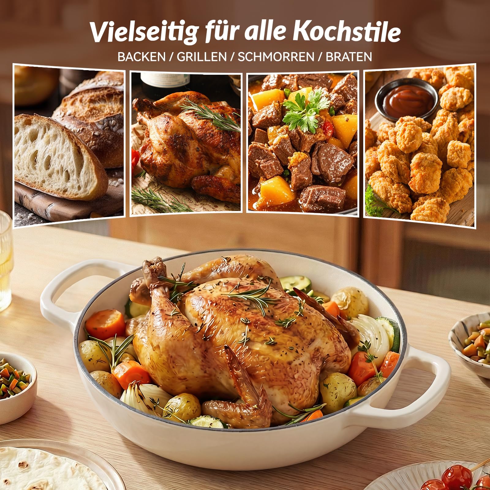 Warmiehomy Gusseisen Topf, 4.4L Emaille Brotbacktopf mit Gewölbter Deckel