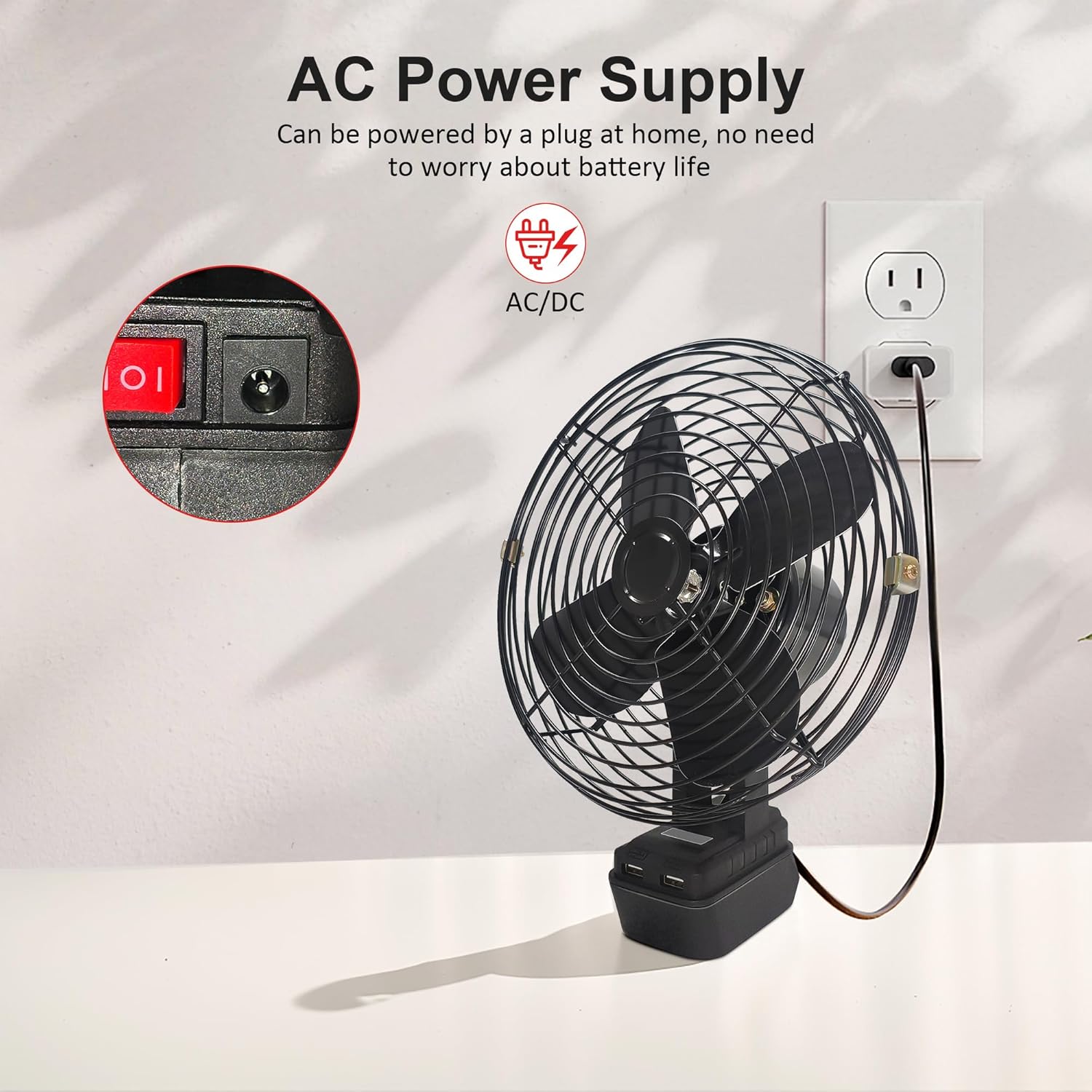 Cordless Fan For Milwaukee 18V Battery.Camping Fan Cordless.With USB Port .Furnish AC Adapter, for Jobsite, Beach,Outdoor.(Battery Not Included)