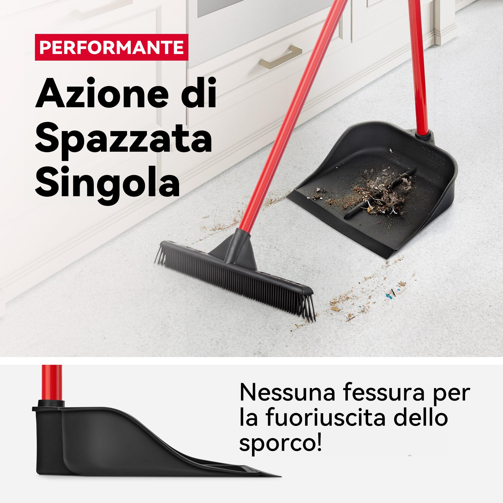 Tyroler Paletta Magica | 100% Gomma Naturale | Manico Antiruggine in Alluminio 105cm | Design da Appoggio | Compatibilità Universale con Scope