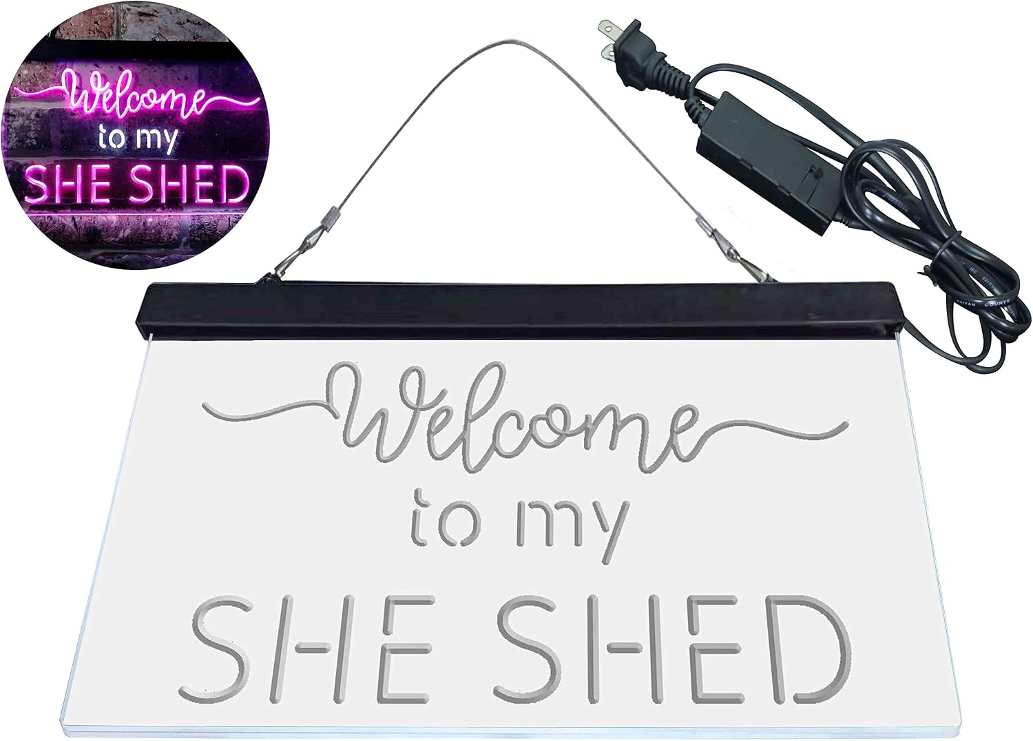 ADVPRO Welcome to My She Shed Woman Cave Room Dual Color LED Neon Sign White & Purple 24 x 16 Inches st6s64-i3736-wp