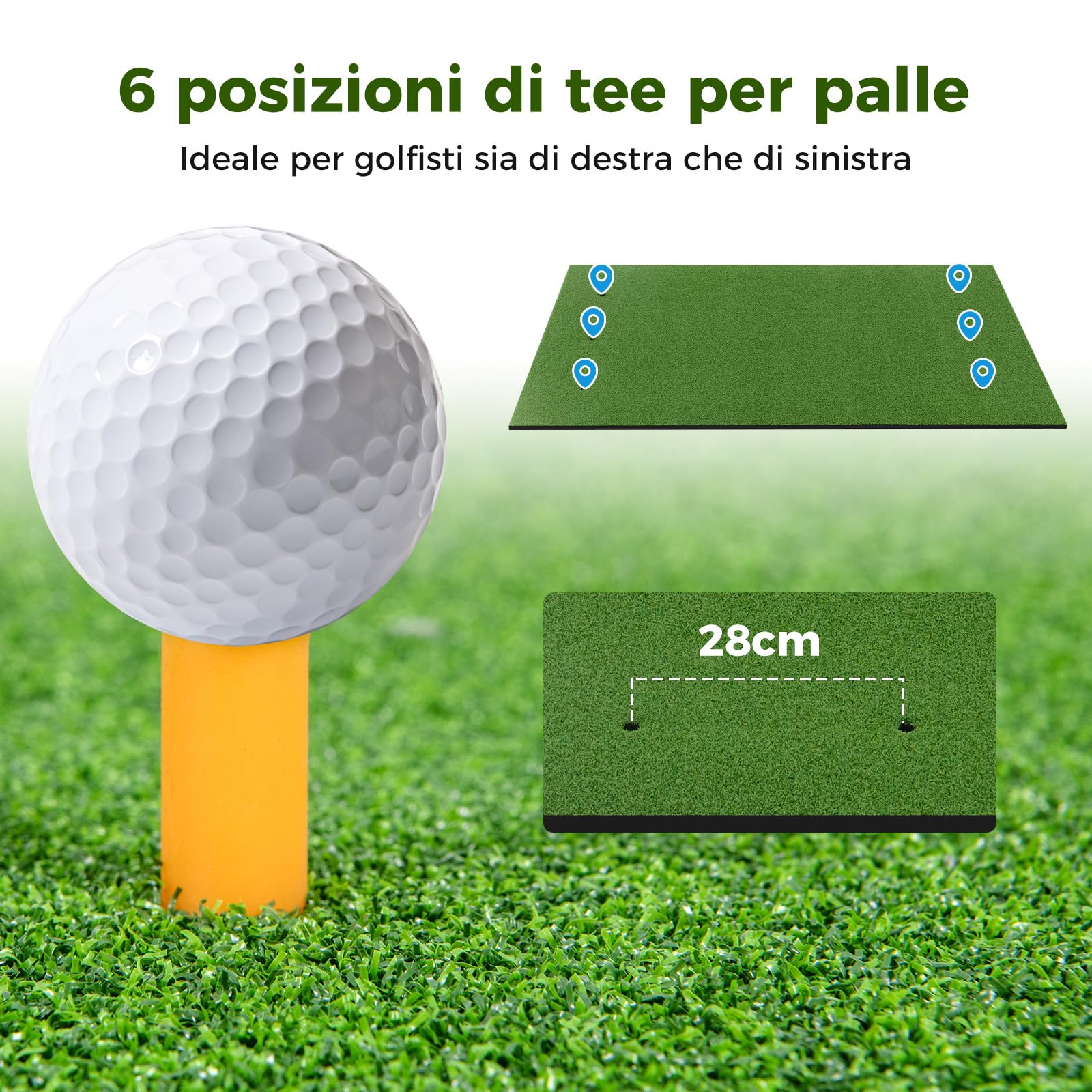 COSTWAY Tappeto da Allenamento Golf 3-in-1, Tappetino da Allenamento in Erba Sintetica con 2 Punte da Golf, 2 Aste di Allineamento e 3 Fori Preforati per le Punte