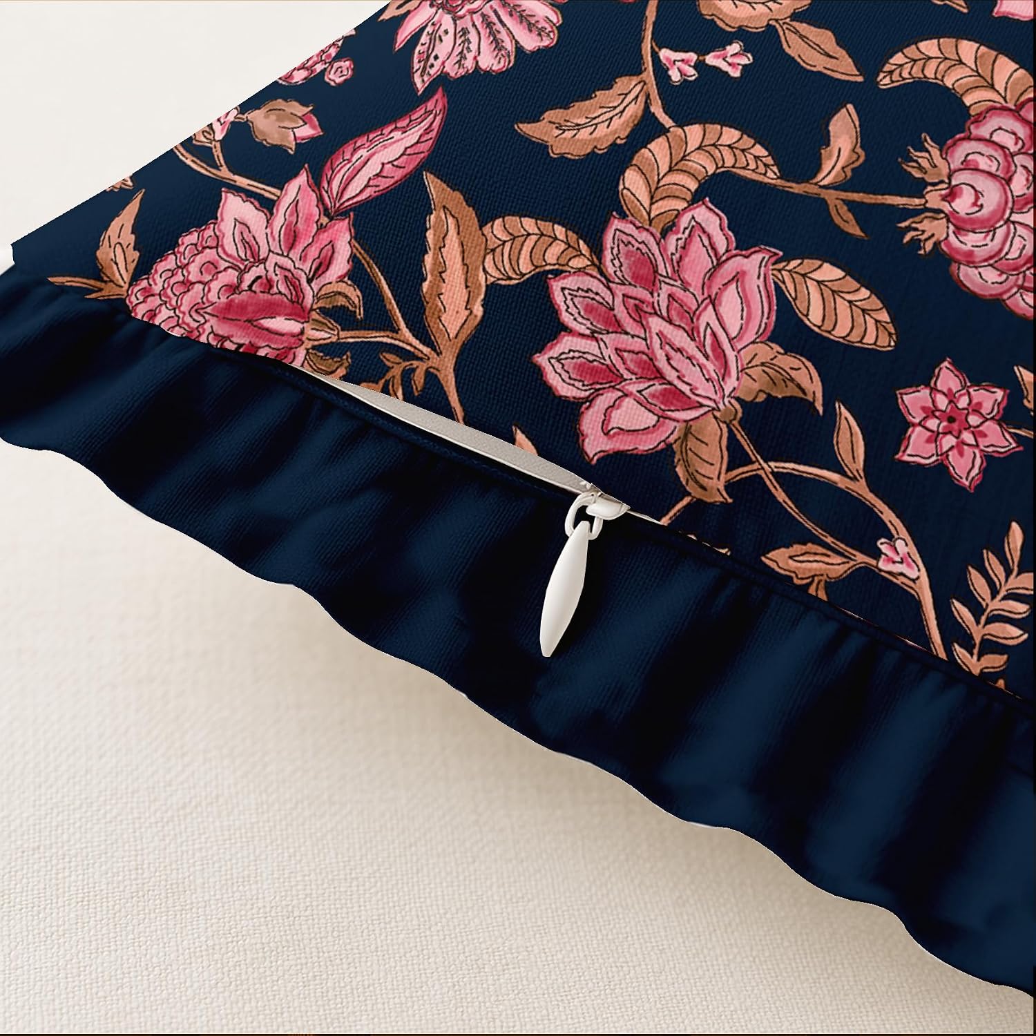 Premium Cotton Frill Cushion Covers Set of 2, 16x16 Inches, Double Printed, Floral Print, Durable Twill Fabric, Farmhouse Look, No Fillers