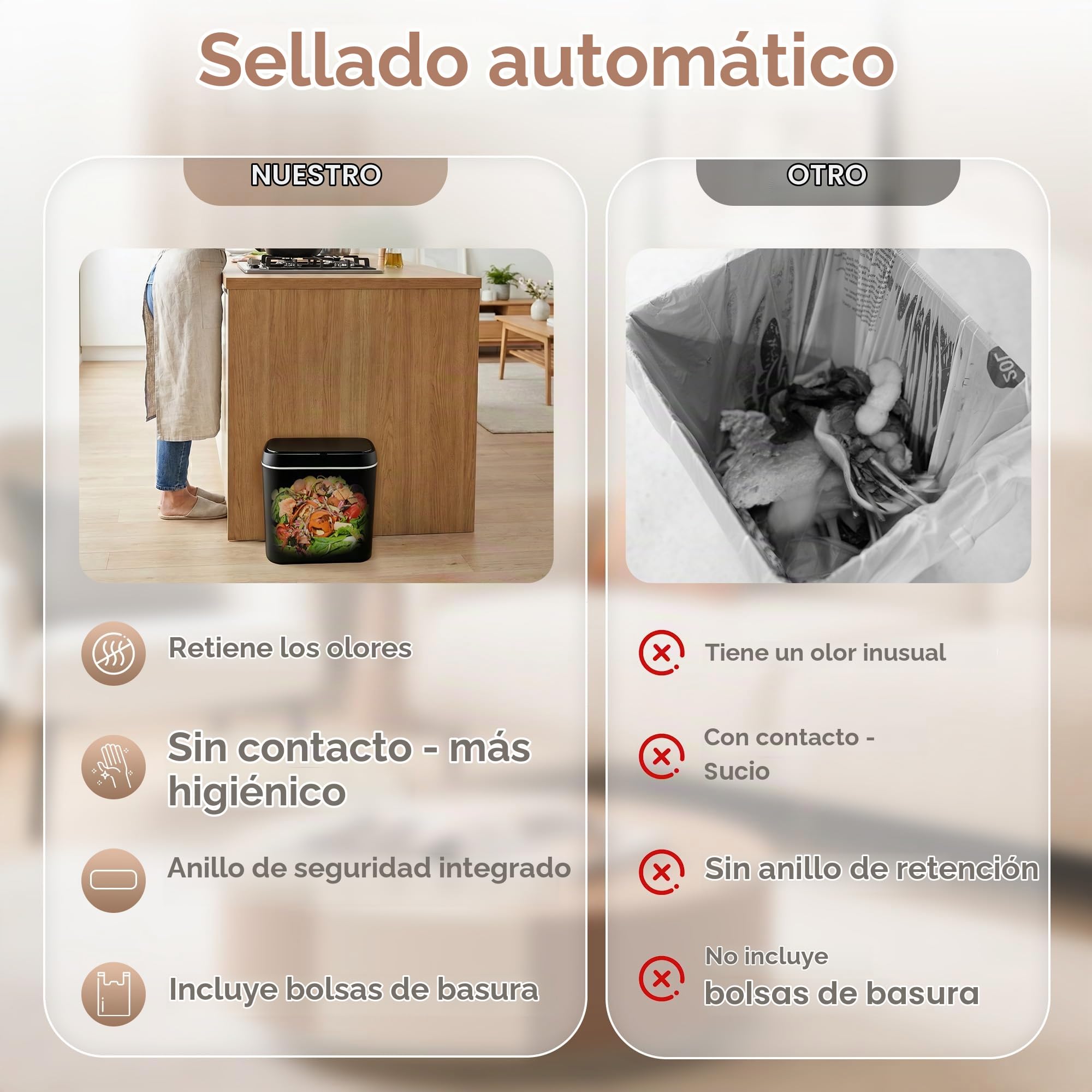 Juego de 2 Cubos de Basura con Sensor, Cubo de Basura Automático de 15L con Tapa, Sensor de Movimiento Inteligente, Silencioso, Impermeable, Cubo de Basura Eléctrico Para Oficina