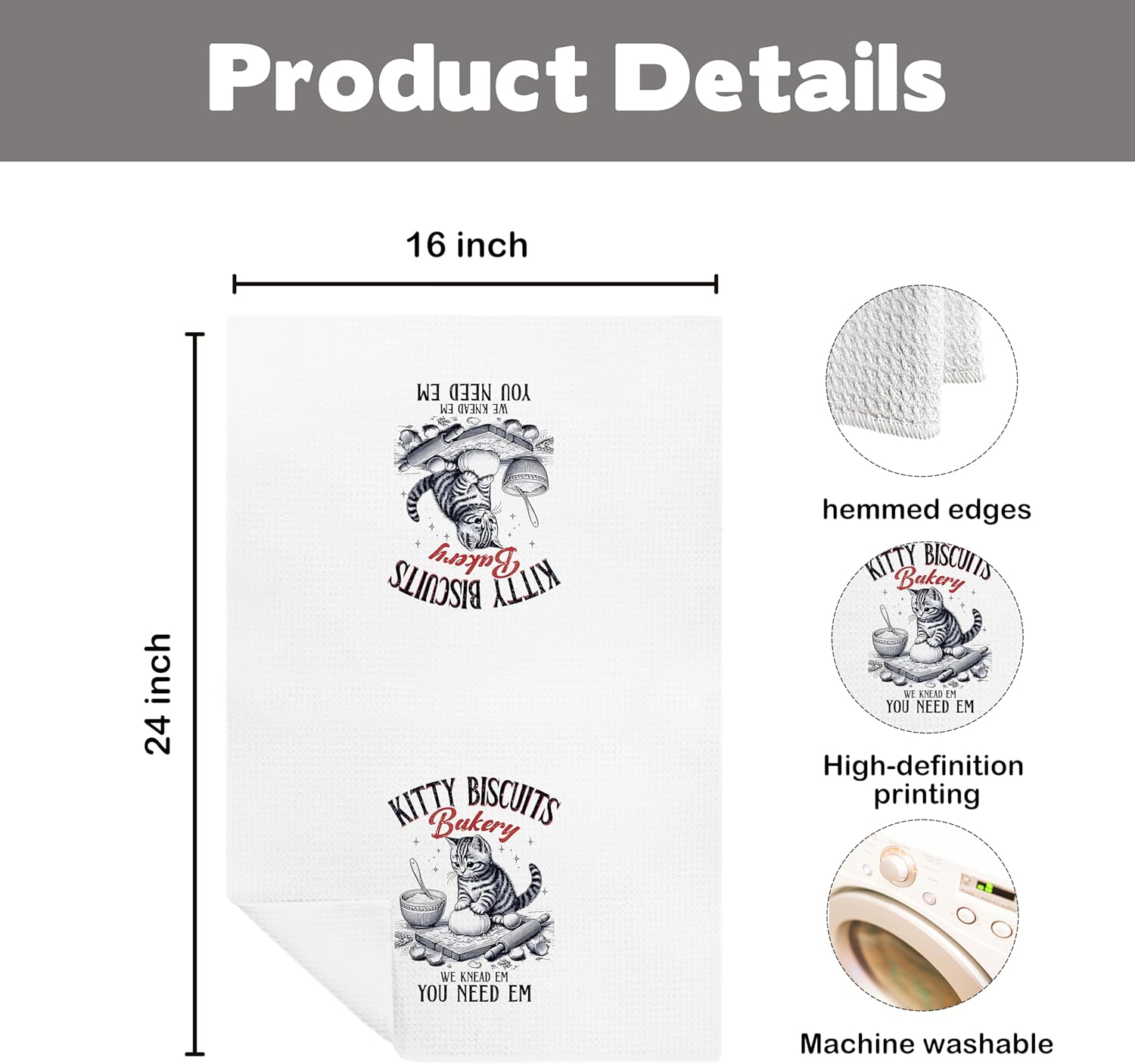 Retro Funny Cat Baking Kitchen Towels, Gifts for Baking Lovers Dish Tea Towels, Cat Lover Lady Mom Gifts, Kitty Biscuits Bakery Decorative Hand Towel for Kitchen, 16x24 Inch - Image 7