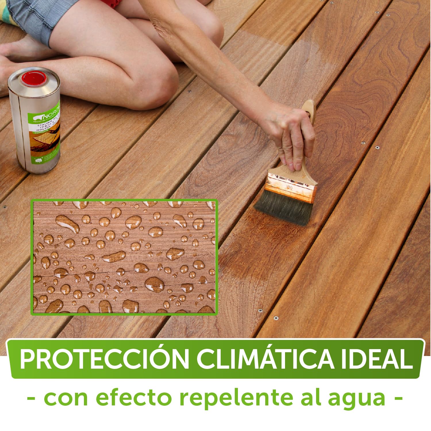 Nordicare Aceite para madera exterior [1L] Aceite para teca, roble, acacia o alerce | Aceite para la protección de la madera en exteriores | Aceite de teca para muebles de jardín