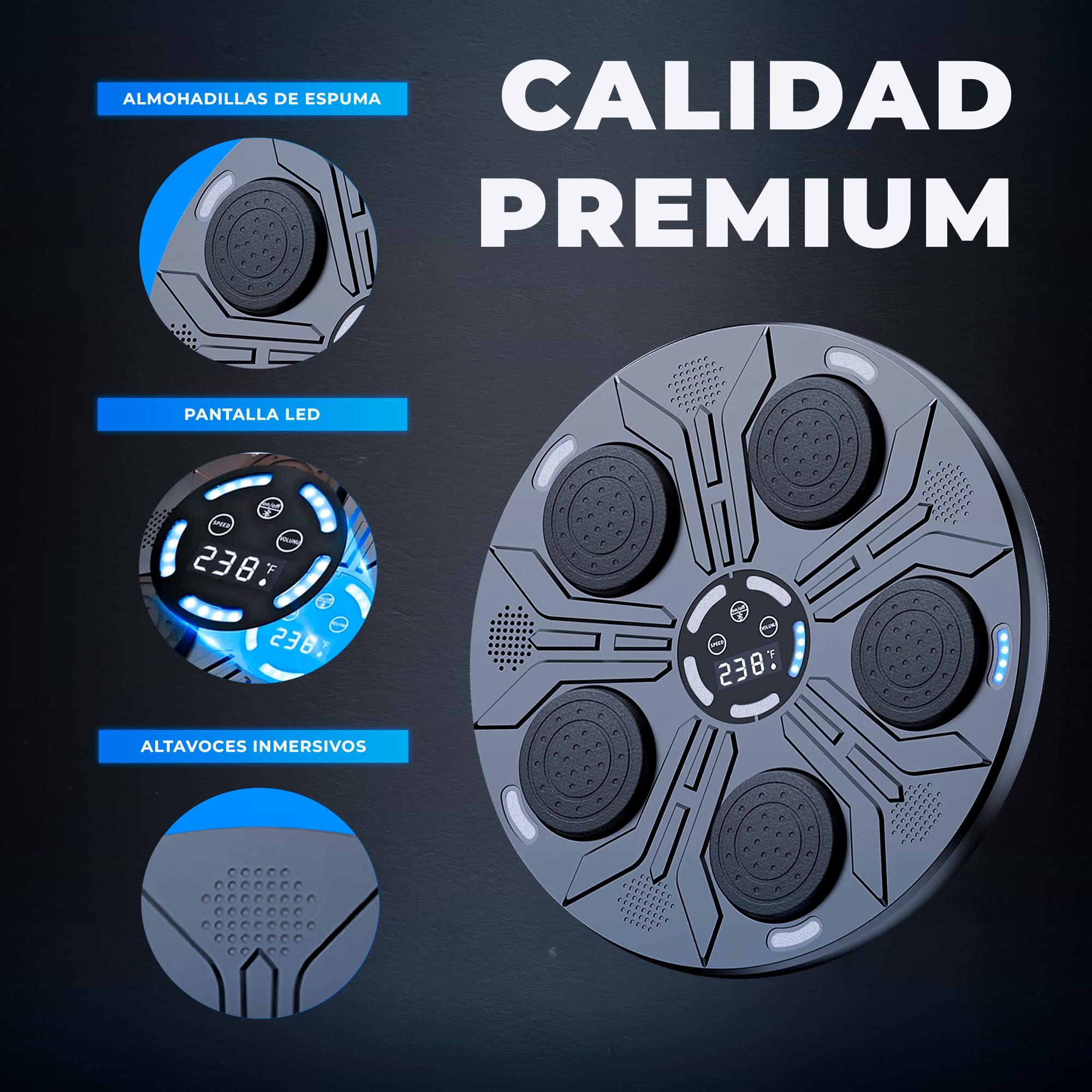 JUPPLIES Maquina de Boxeo Musical para Pared – Kit Boxing con Guantes, Diana Electrónica, Luces LED, Musica Bluetooth y 9 Modos Ajustables para Entrenamiento en Casa