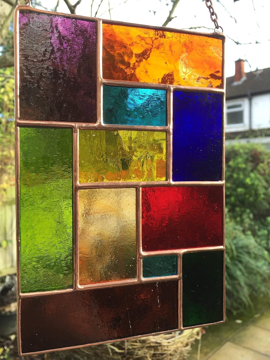 Generico Pannello in vetro colorato, suncatcher astratto multicolore in rame, arte della finestra fatta a mano