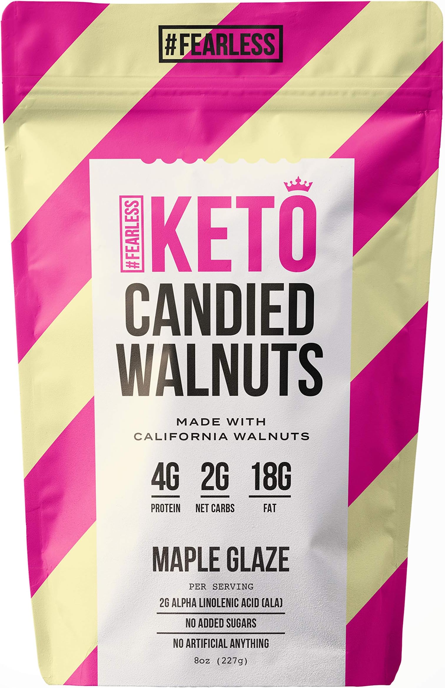 Fearless Keto Small Batch Hand-Roasted Candied Walnuts - Low Carb, High Protein, Monk Fruit Sweetened, Nut Mix, Made with Omega-3 Rich California Walnuts, 8 oz (Maple Glaze Flavor)