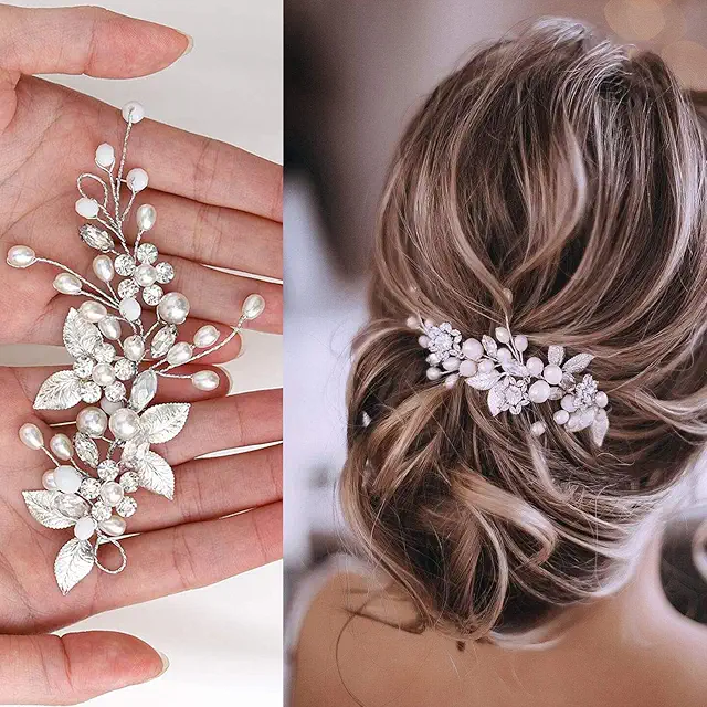 Silber Kristall Stirnband Blume Blatt Haarschmuck für Braut Frauen Mädchen