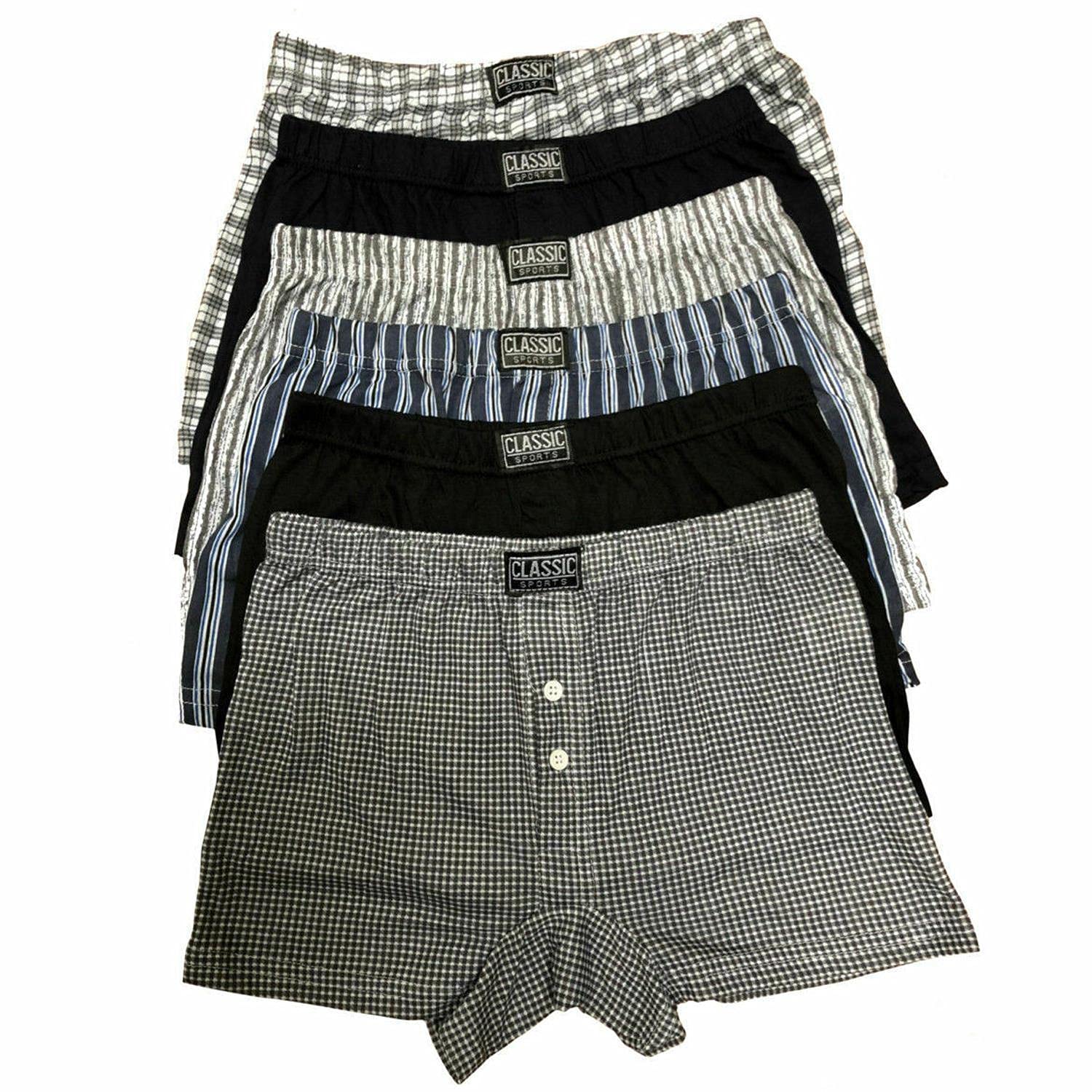 KNWER CLOTHING Mens Plus Size Billy Boxer Elastic Waist Hipster Underwear Shorts Assorted Colours Trunks Waistband[Check Design,Large] Pack of 6