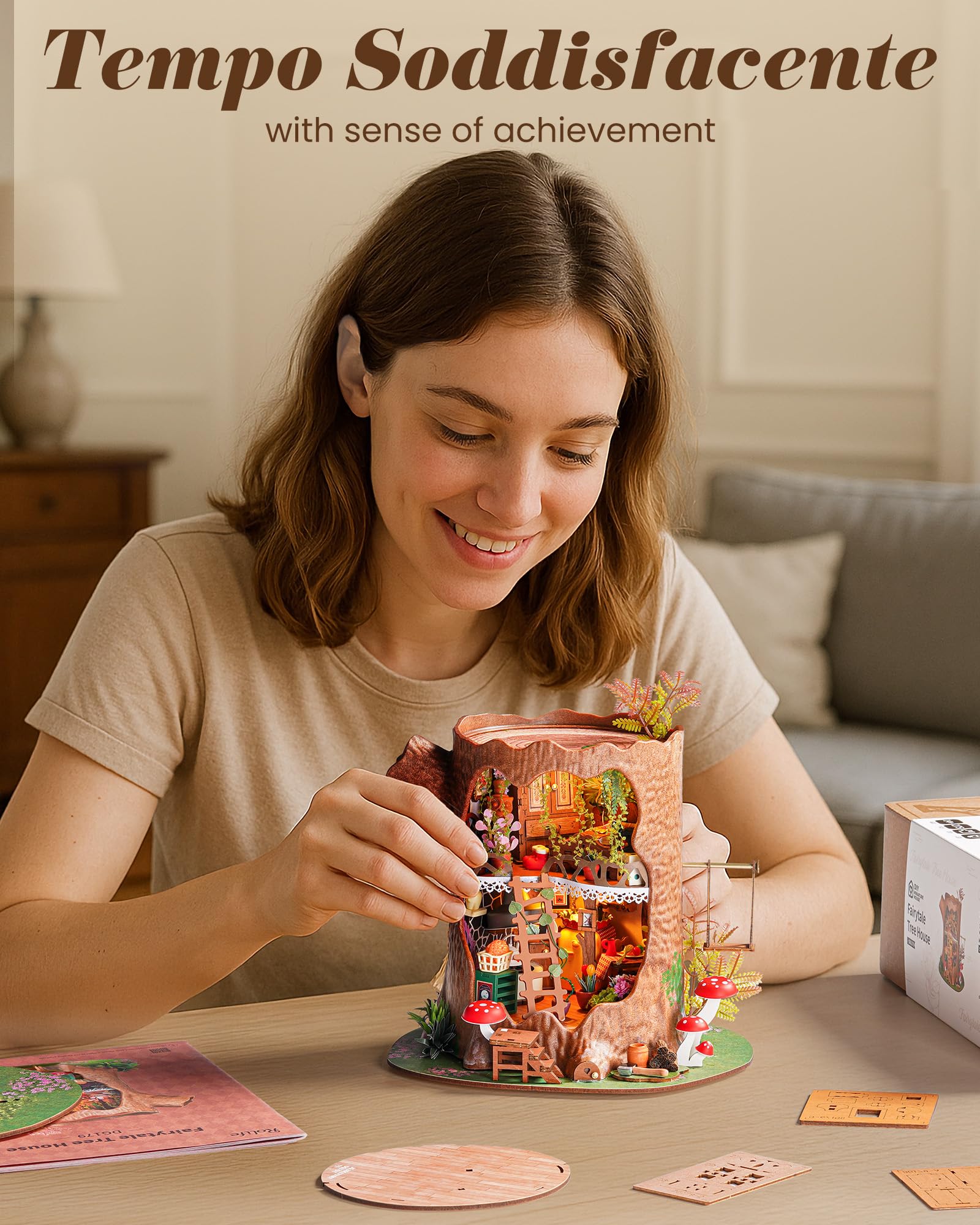 Rolife Miniature Casa sull'albero da favola, 275 pezzi Kit Casa in Miniatura DIY, Modellismo da Costruire Adulti Casa delle Bambole in Legno Puzzle 3D per Adolescenti Regalo calmante para decoración