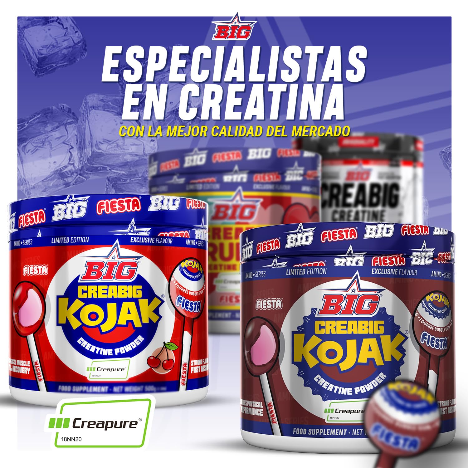 BIG - Creatina Creapure ® - Creatina Monohidratada Creapure en Polvo, Rendimiento Físico y Recuperación - Materia Prima Premium - Monohidrato de Creatina de Rápida Absorción, Vegana (250g, Kojak) - 4