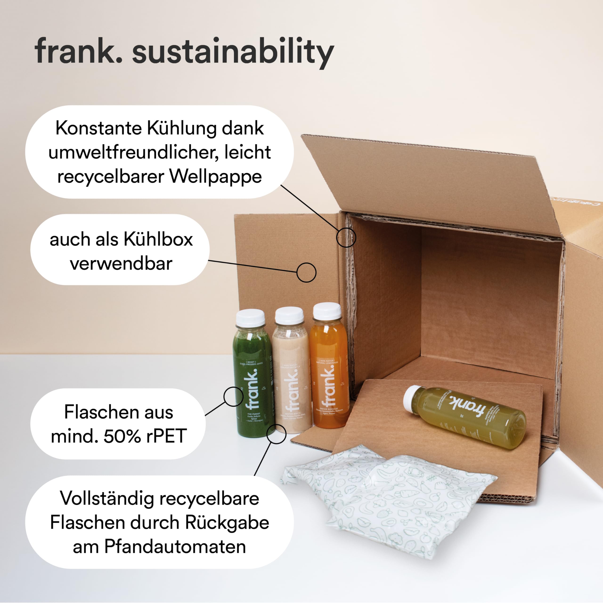 FRANK JUICE THE GOOD LIFE – kaltgepresster veganer Saft | 12 x 330 ml | Aus Fruchtsäfte & Gemüsesäfte mit Ananas, Apfel und Minze, inkl. EINWEG-PFAND 3€