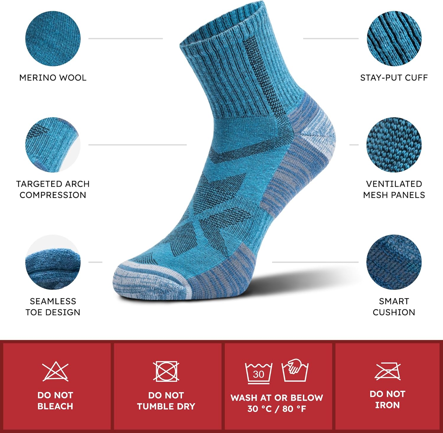 NORDIC Socks Merino Wool Lightweight Hiking Socks for Men & Women, 3-Pack Low Cut in Black, Unisex, Anti-Blister