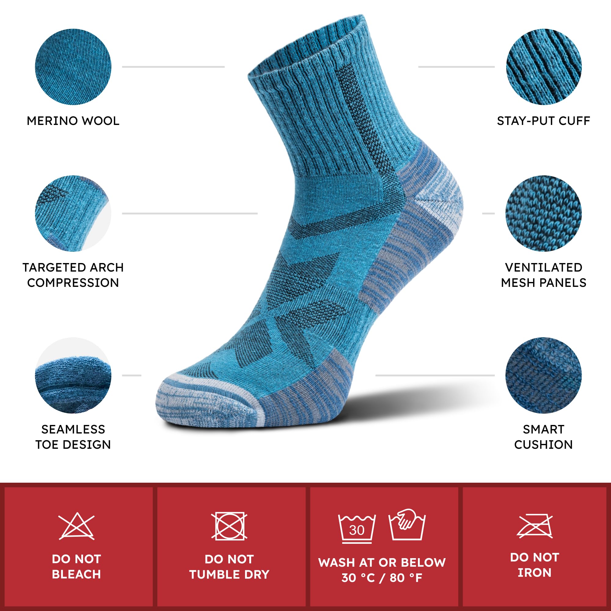 NORDIC Socks Calcetines Bajos Senderismo Lana Merino 5 pares | Antiampollas, Absorben la Humedad, Antiolor