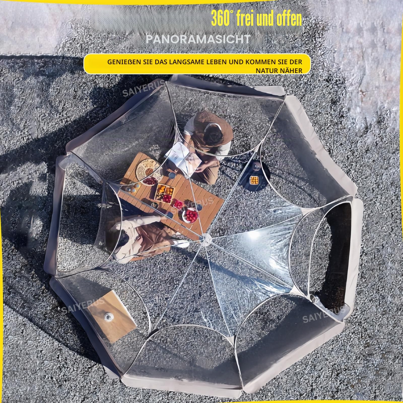Iglu-Zelt Bubble Garden Dome Bubble Tent, wetterfestes wasserdichtes Ber-Large Transparent TPU Instant Pop Up Gazebo mit LED-Licht, 8-10 Personen Camping Party Hochzeit (Grau 3,6x3,6x2,2 m)