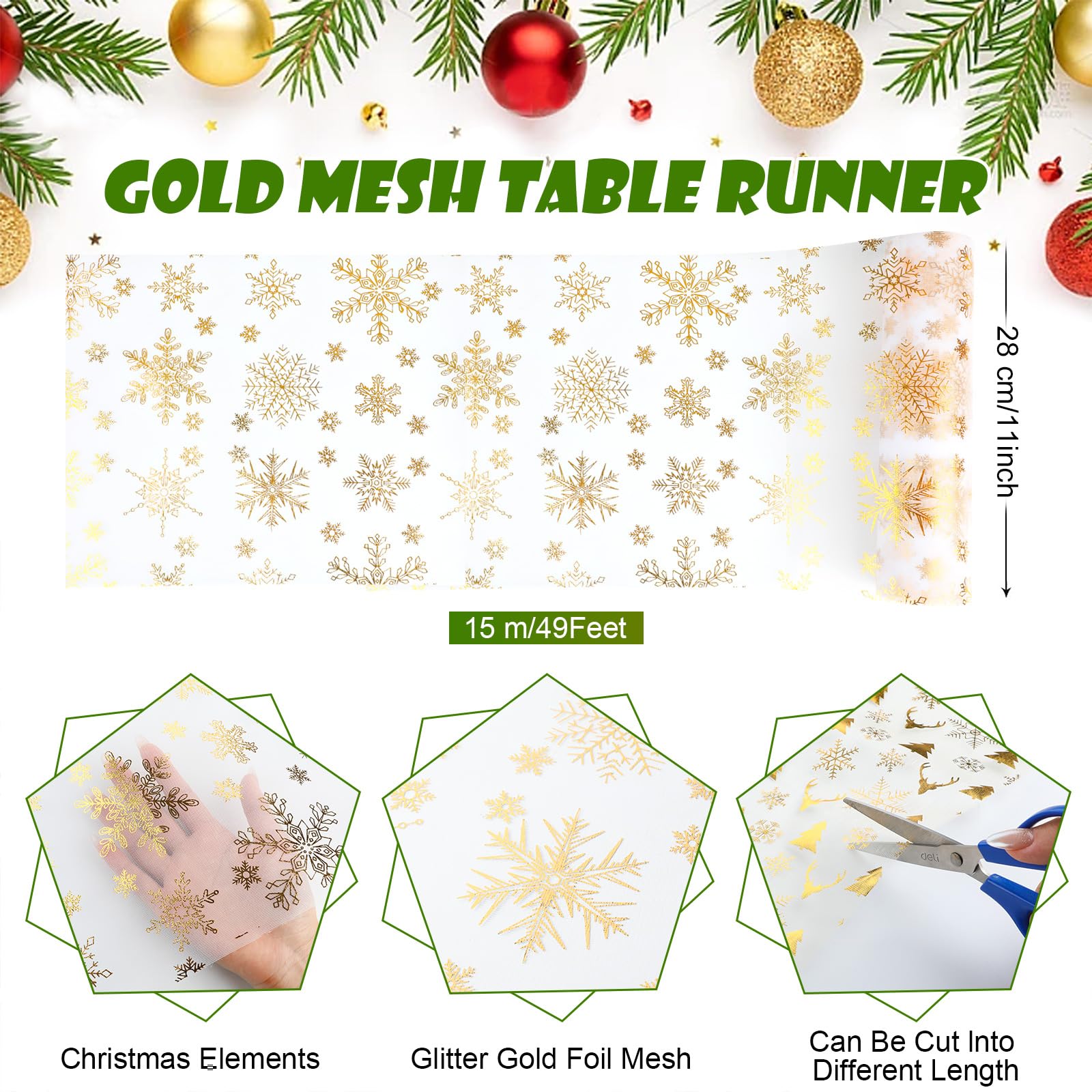Chemin De Table Doré 28cm X 10m - Feuille D'Or Brillante - Pour Mariage, Fête, Anniversaire