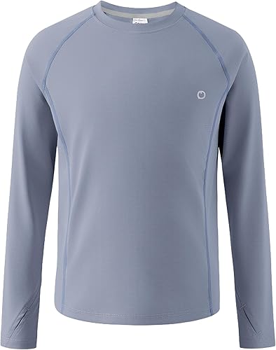PATPAT Kids Long Sleeve T-Shirt, Quick-Dry UPF 100+ Rash Guard Tee with Thumb-Hole & Reflective Strip for Boy Girl Youth, Bluish Grey, US12/L
