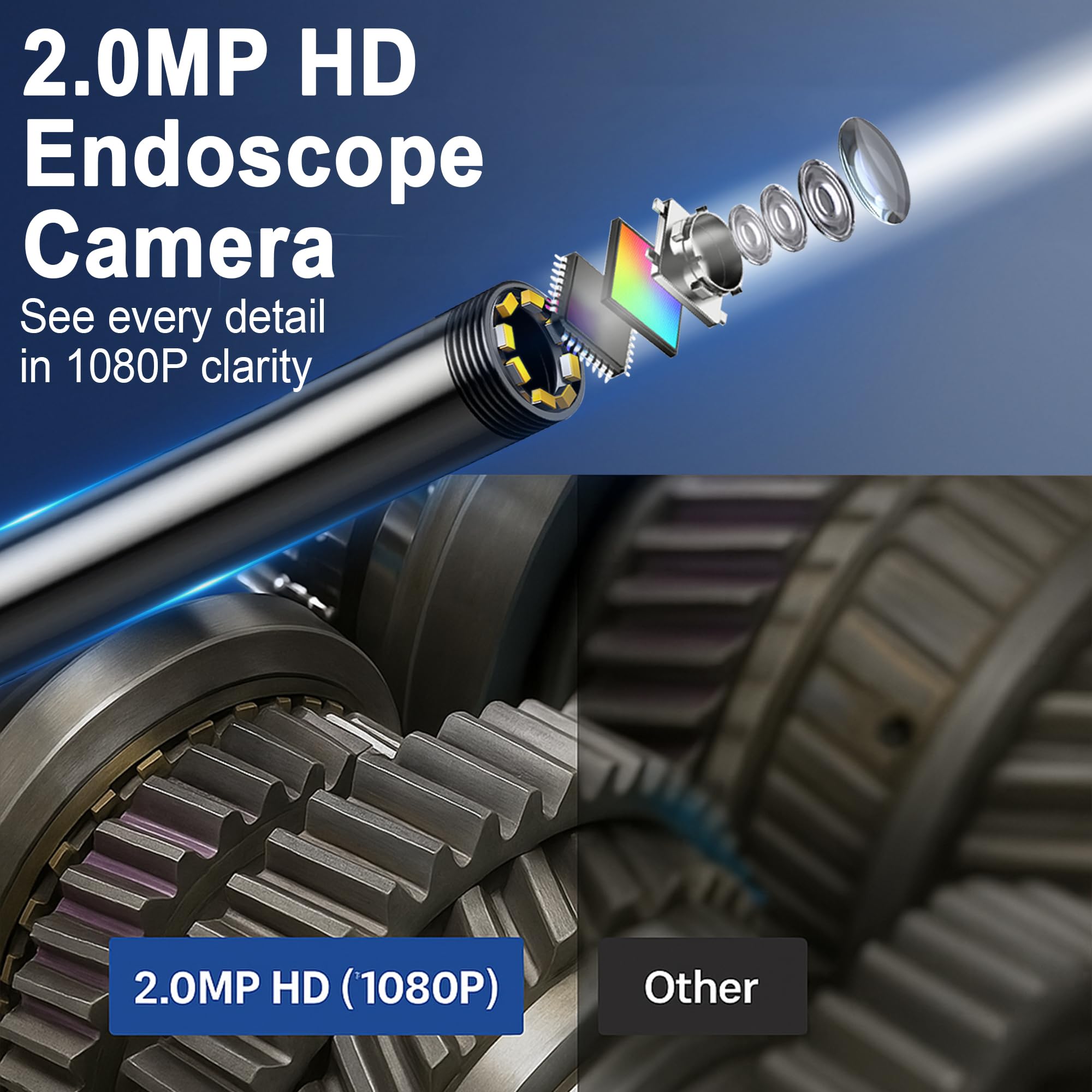 Endoscope Camera with Light, 1920P HD Borescope Inspection Camera with 4.3" IPS Screen, IP67 Waterproof with 8 LEDs & 16.4ft Semi-Rigid Snake Camera for Automotive Pipe Tools Gadgets for Men — Amazon image 2