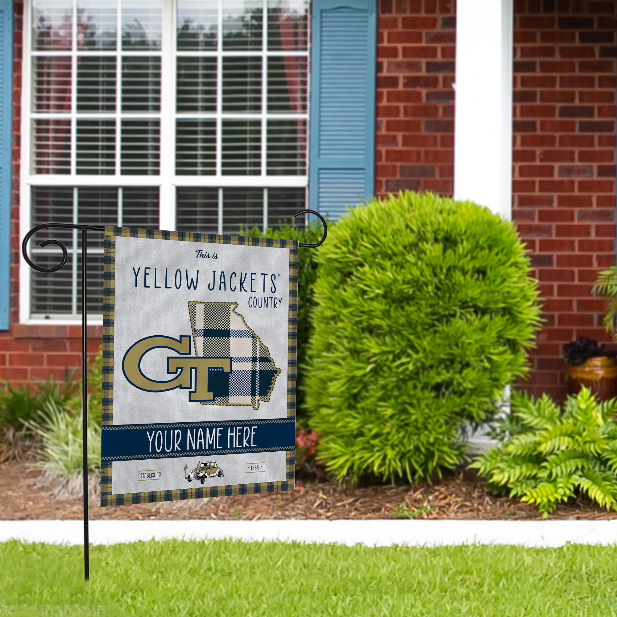 Rico Industries NCAA Georgia Tech Yellow Jackets - GT This is Yellow Jackets Country - Plaid Design Personalized Garden Flag