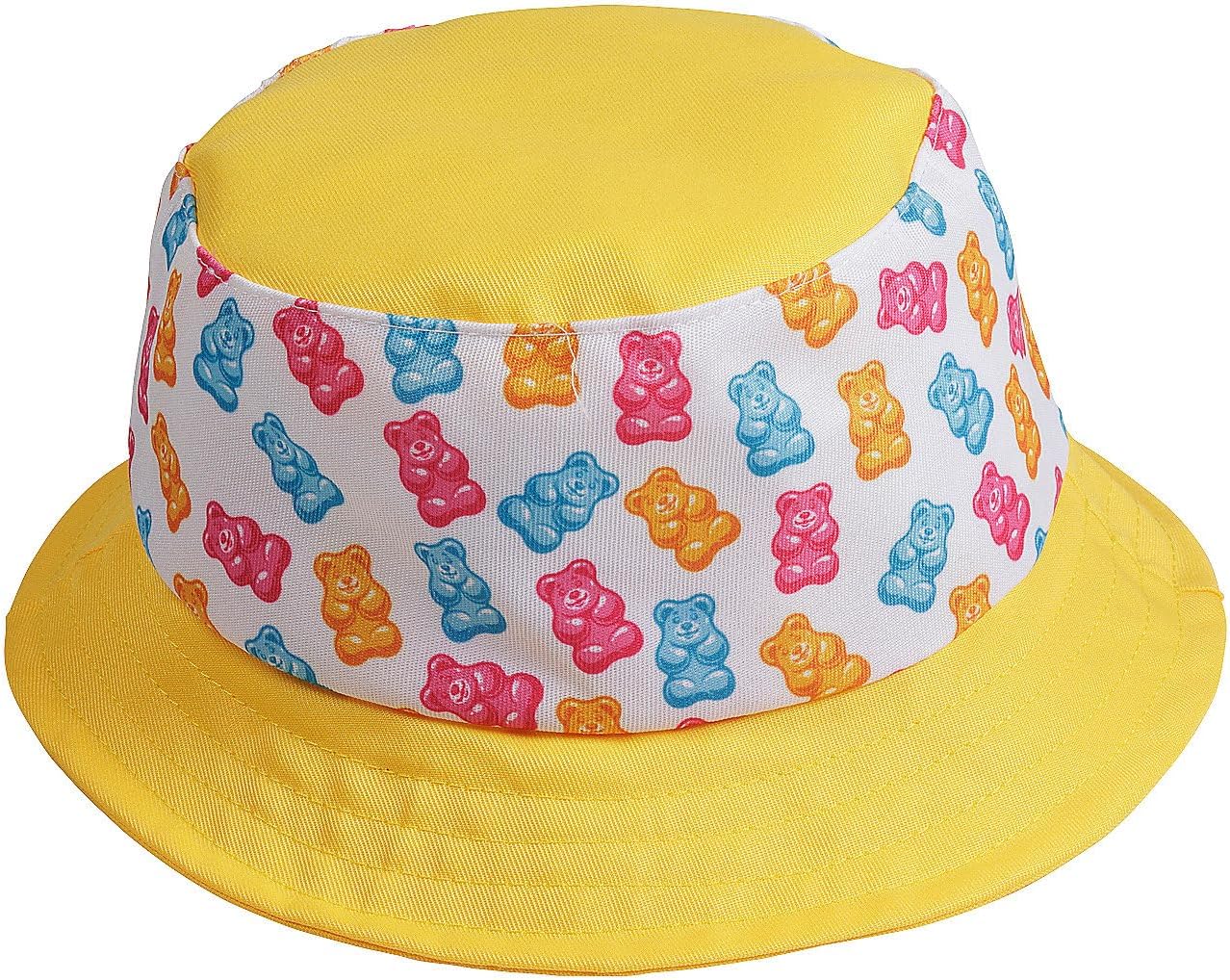 Fun Express 22" Candy Critters Gummy Teddy Bear Yellow Polyester Bucket Hats - 12 Pieces