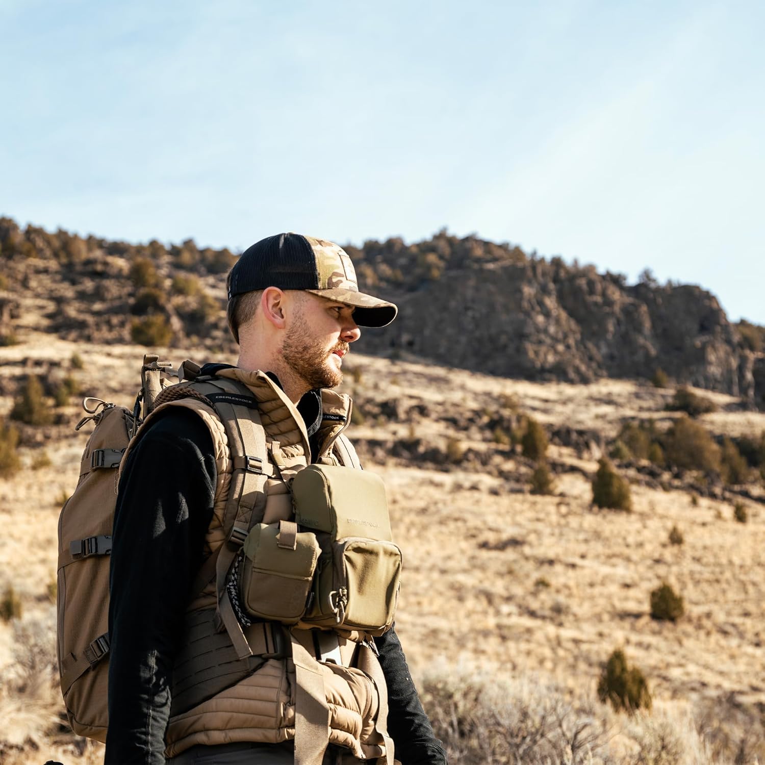 Eberlestock Bravo Modular Bino Pack – Magnetic-Free Hunting Binocular Harness with Quiet Shock Cord Closure – MOLLE Compatible – Breathable Air-Mesh Straps – Military Green, Large - Image 4