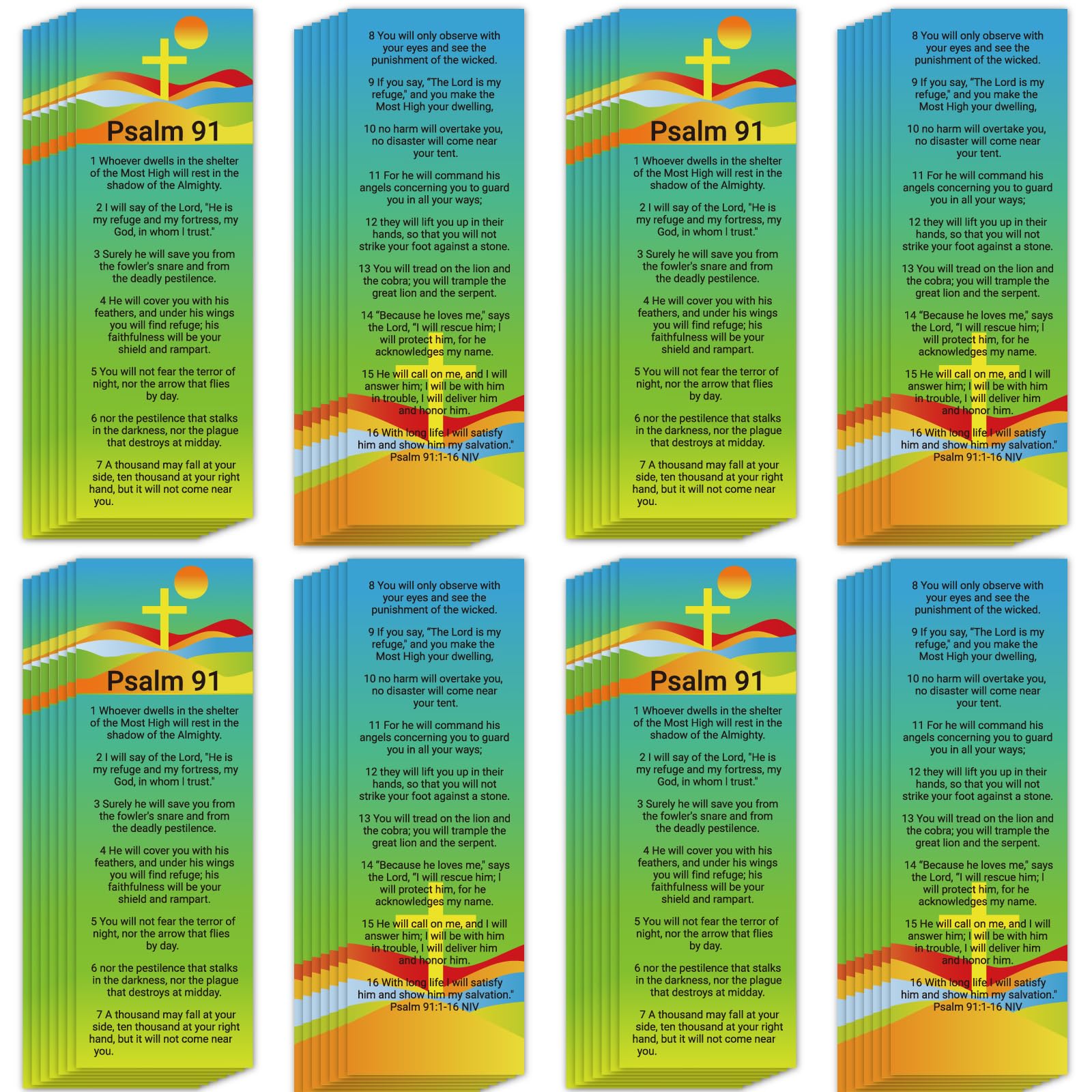 120PCS Psalm 91 Bookmarks Psalm Prayers Cards Religious Bible Verse Reading Bookmarks Bulk Scripture Christian Tracts for Evangelism Sunday School Classroom Home Church Gift (Psalm 91)