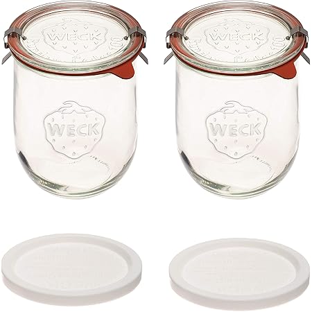 Weck Jars - 33.8 fl oz Weck Tulip Jars 1 Liter - Large Sour Dough Starter Jars - Tulip Jar with Wide Mouth - Suitable for Canning and Storage - 2 Sourdough Jars with (Jars, Glass Lids & Keep Fresh Covers)