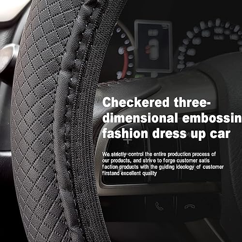 Miniatura 2 de Funda de cuero de microfibra para volante, con mango de agarre antideslizante que mejora el control, ajuste universal para la mayoría de autos,