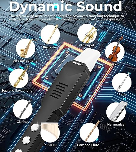 Miniatura 3 de Vangoa EWI-100 portátil mini digital electrónico sintetizador de instrumentos de viento recargable con boquilla extraíble para niños adultos