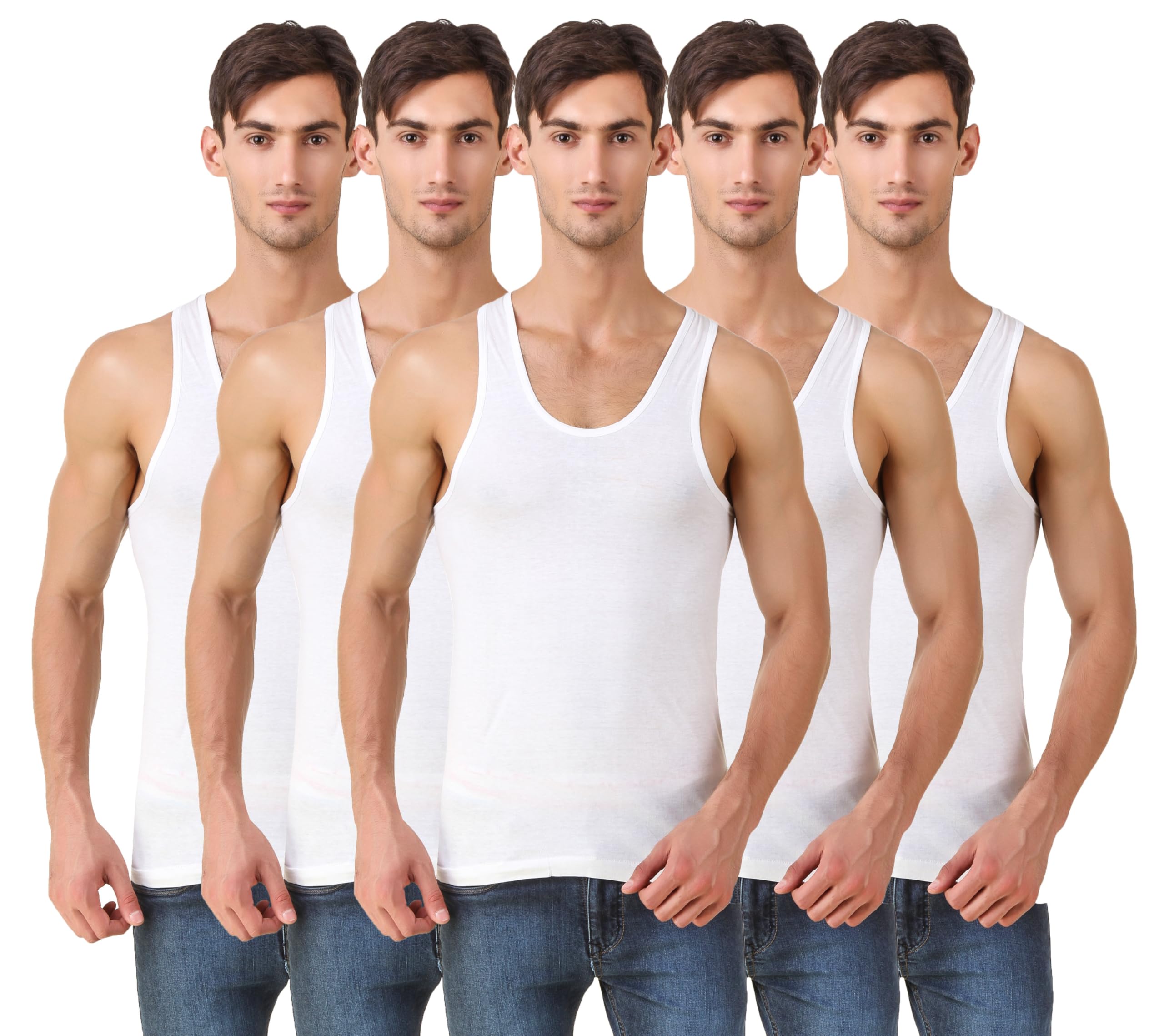 inner element Men Vest Premium White 100% Super Combed Cotton Sleeveless Vest Pack of 5-picture-29