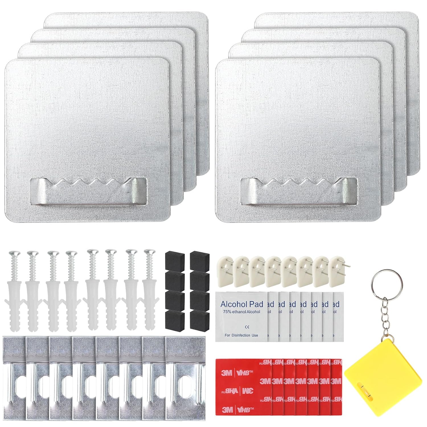 Set of 8 Picture Hangers Self-Adhesive Strong Picture Hooks Self-Adhesive with Tape Measure, No Drilling Required, Frame Hooks, Robust Strong Picture Hooks, Mirror Holder for Various Weight Photo