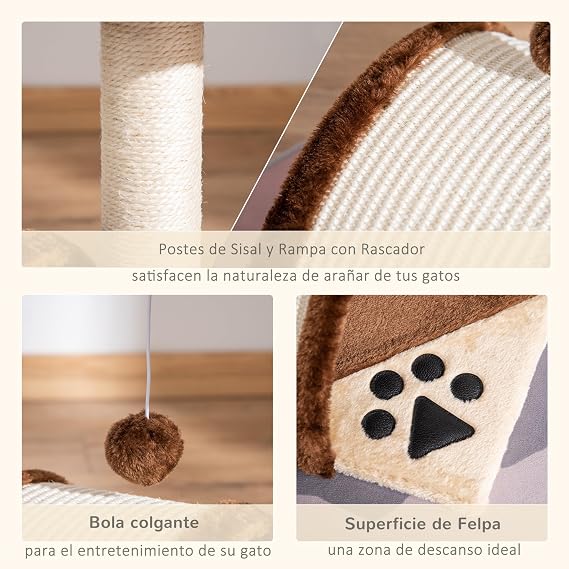 Pawhut Cat Scratcher Height 44 cm Tree Scratching Post 36 x 36 x 44 cm Games Cats Brown
